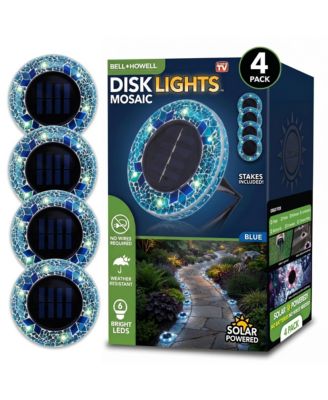 Mosaic Disk Lights Solar Powered 6 LED Weather Resistance Path Lights 4-Piece