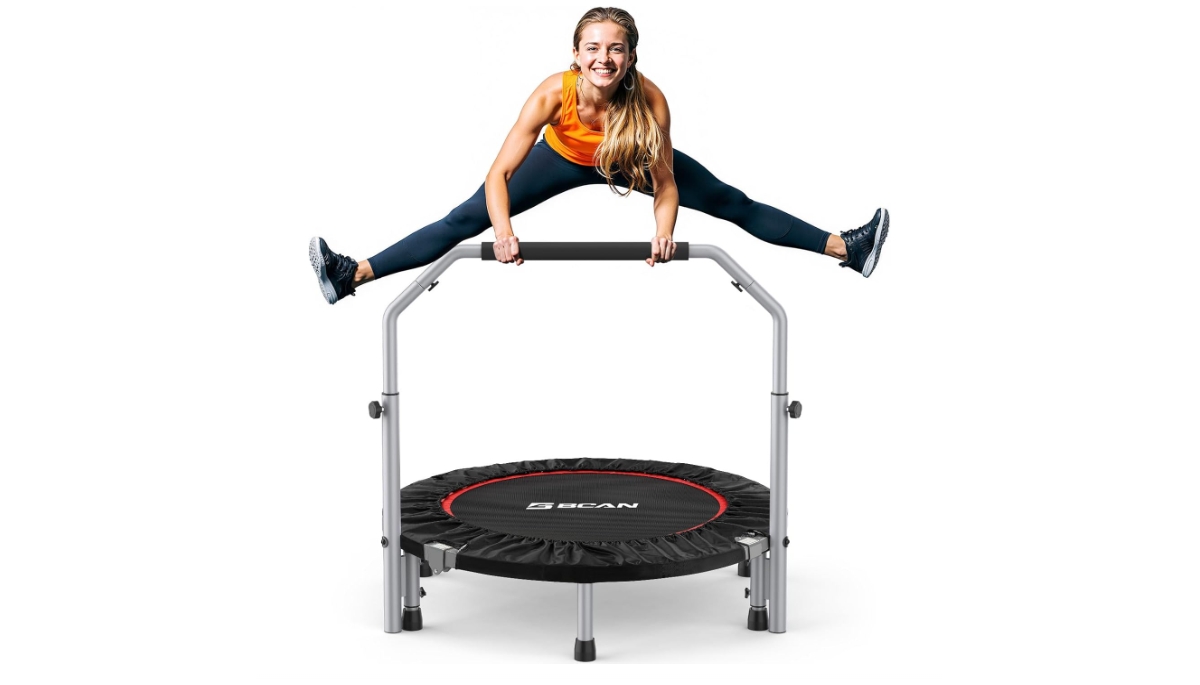 Bcan Foldable Mini Trampoline, 330lbs Fitness Rebounder with Adjustable Foam Handle for Indoor/Garden Workout