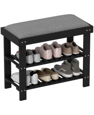 Bamboo Shoe Bench, Entryway Bench with Storage and Cushion