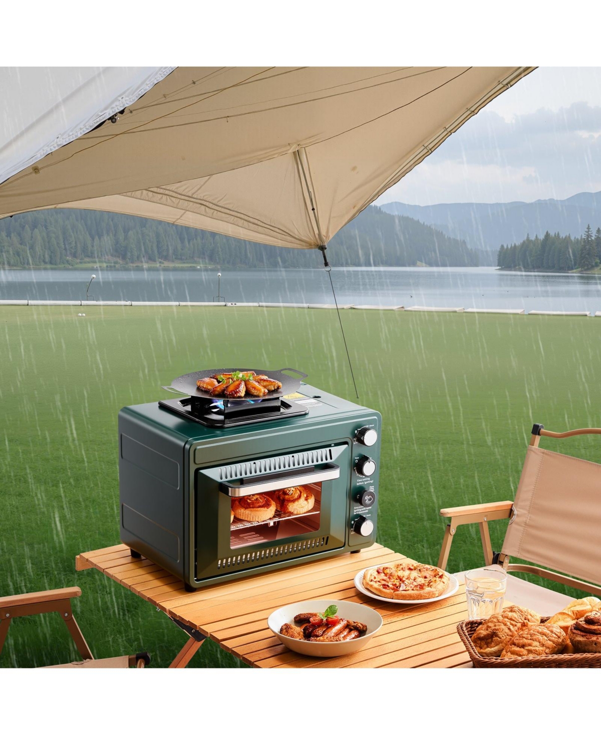 Cozito Outdoor Oven, 2-in-1 Portable Gas Camping Stove Oven Combo with 60-Minute Timer