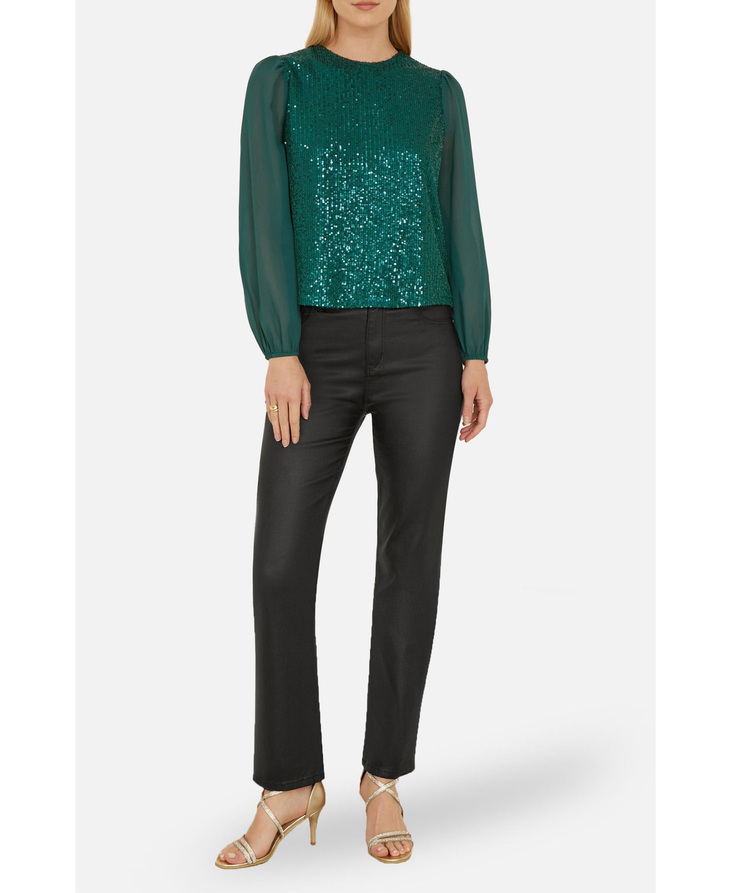 Women's Sheer Sleeve Sequin Top