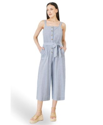 Women's Cotton Stripe Button Through Jumpsuit