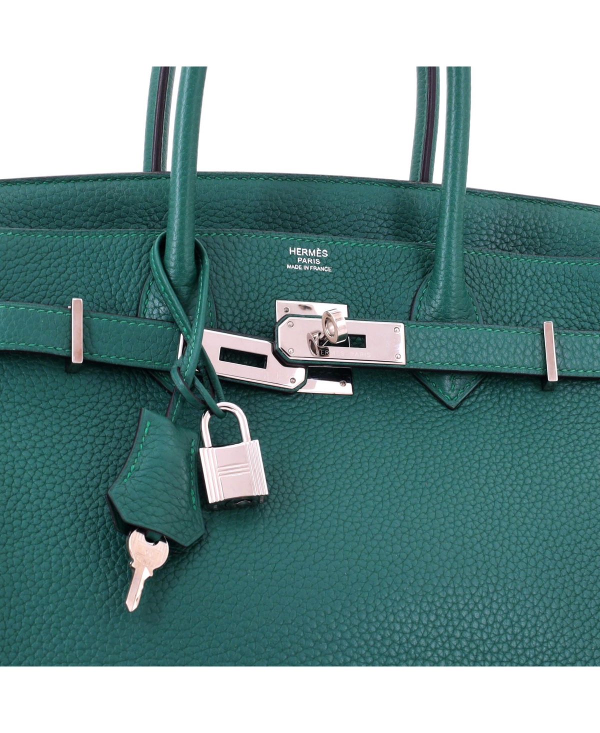 Pre-Owned HERMES Birkin 30 Handbag Green Clemence with Palladium Hardware