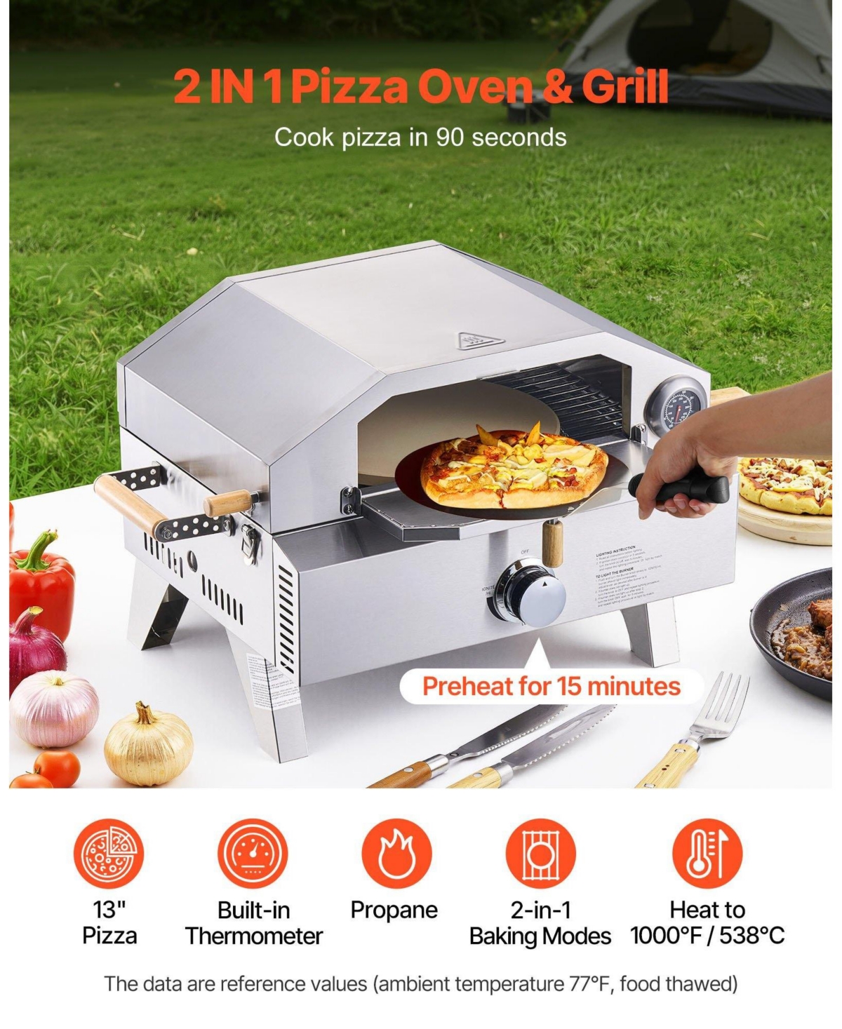 Cozito Outdoor Gas Pizza Oven, 13 inches Pizza Maker with Cordierite Stone