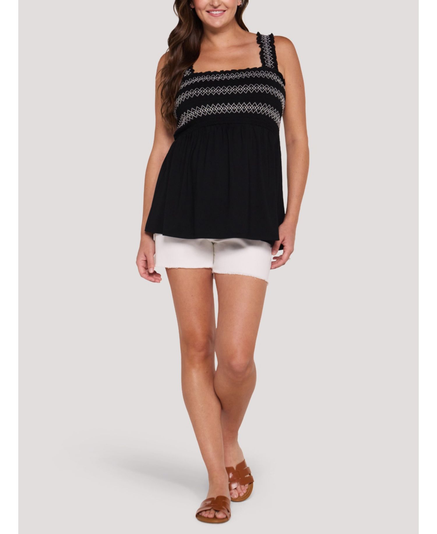 Women's Motherhood Smocked Embroidery Babydoll Tank