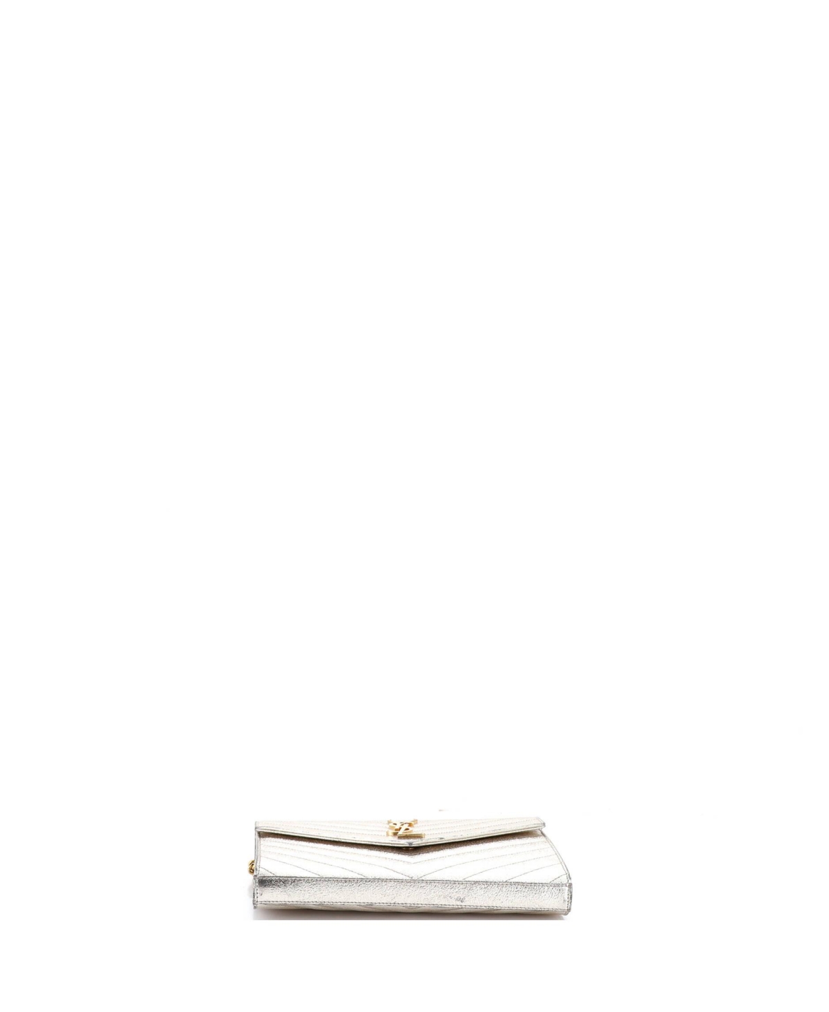 Pre-Owned Saint Laurent Medium Classic Monogram Wallet on Chain Matelasse Chevron Metallic Leather