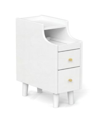 Bedroom Nightstand with 2 Storage Drawers and Functional Pull-Out Trey