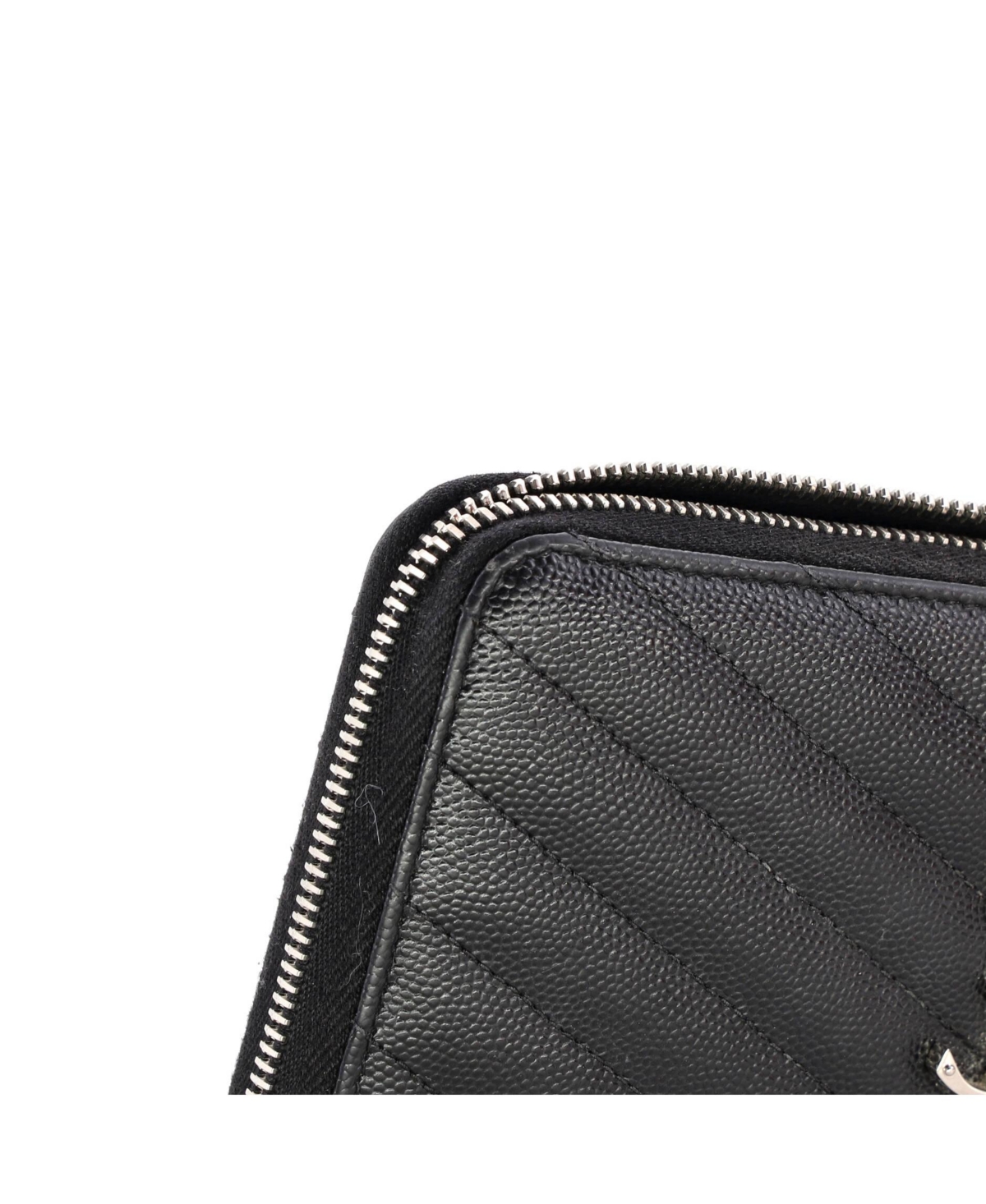 Pre-Owned Saint Laurent Classic Monogram Zip Around Wallet Matelasse Chevron Leather