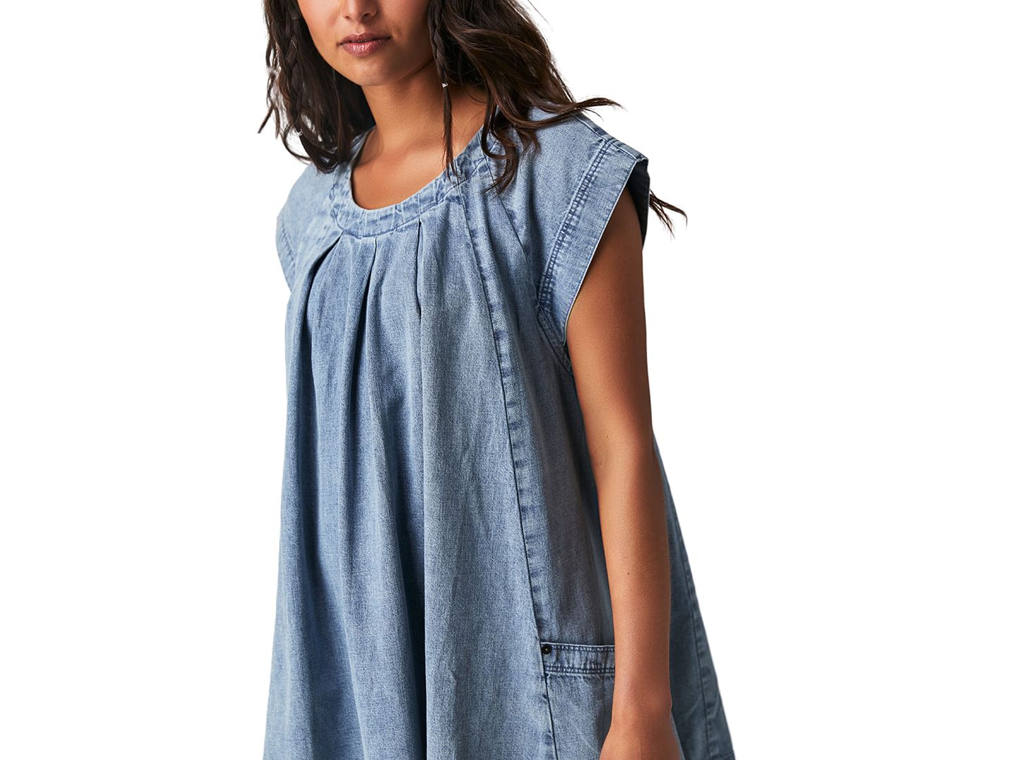 Женское платье Free People Marcel Crewneck Swing Mini Denim Dress, цвет: Lakeside — фото 2