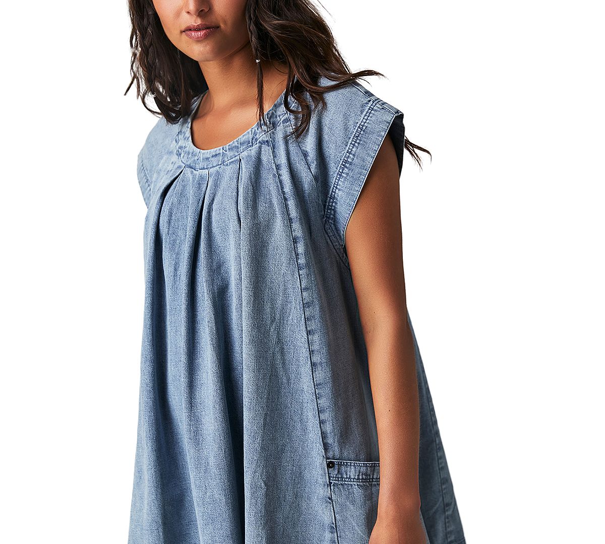 Free People Women's Marcel Crewneck Swing Mini Denim Dress view 2 — MAYCSS fashion products