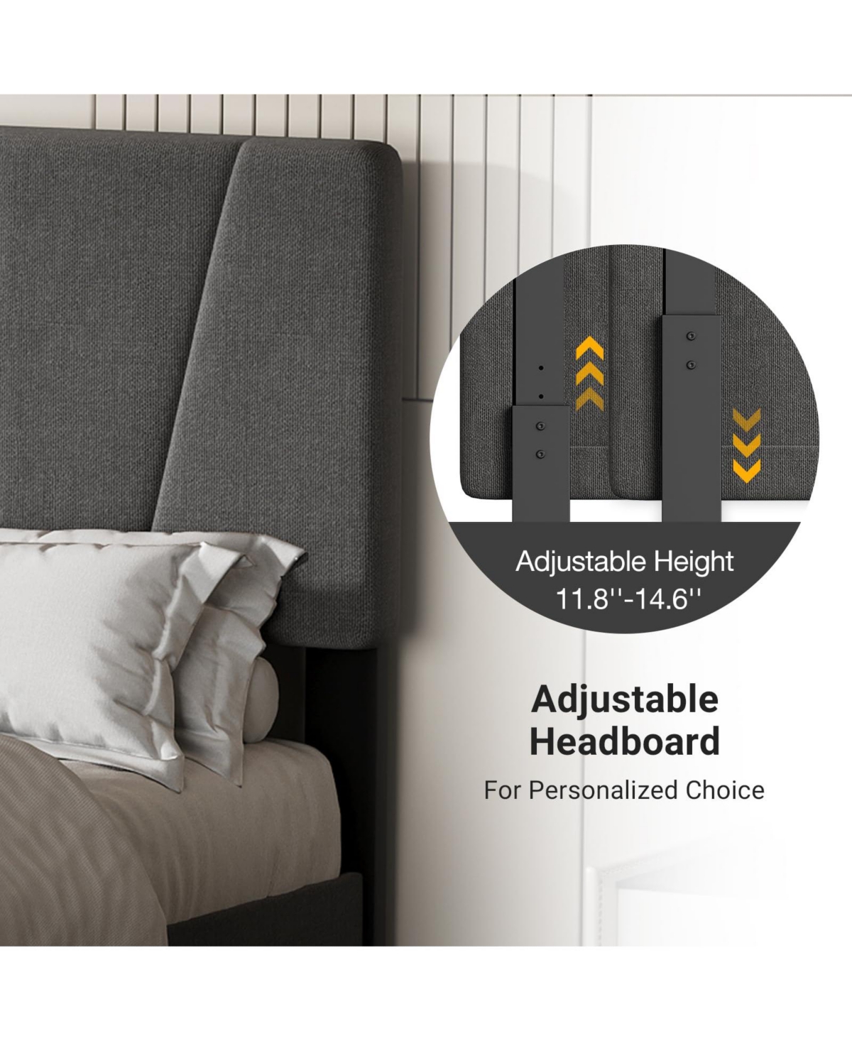homfan Modern Linen Upholstered Bed Frame,with 4 Storage Drawers, Adjustable Headboard, No Box Spring Needed, for Bedroom