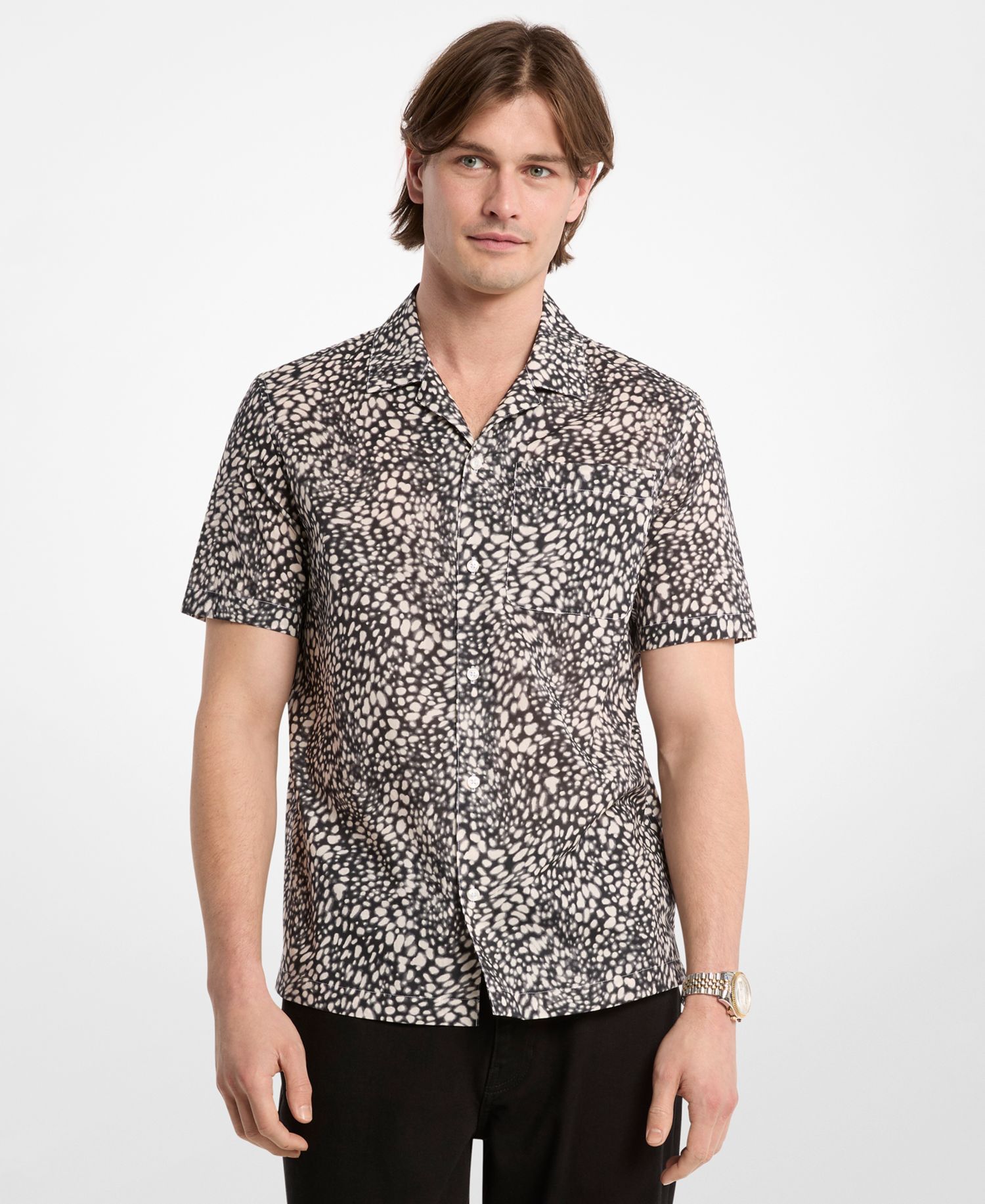 Men's Printed Cotton Camp Collar Shirt