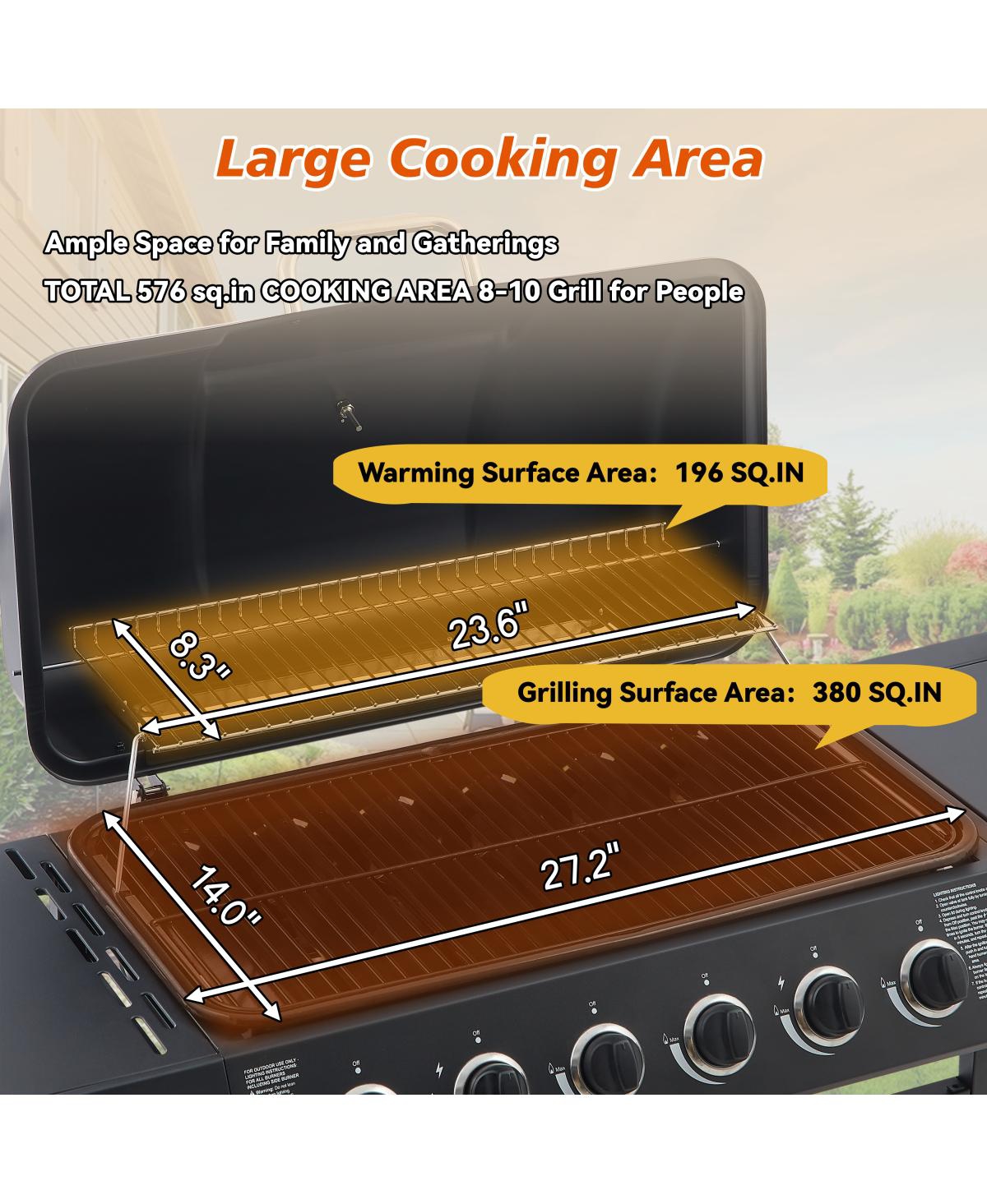 Streamdale Furniture 6-Burner Propane Gas Bbq Grill with Side Burner and Stainless Steel Finish