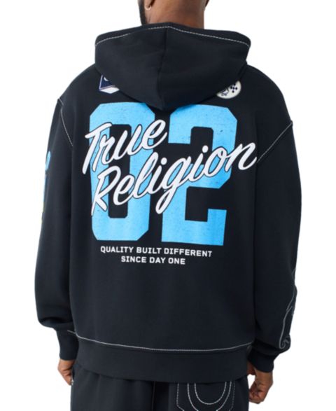 Мужской свитшот True Religion Split Kangaroo Pocket Graphic, цвет: Угольно-чёрный