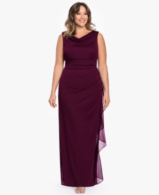 Plus Size Ruched Back Cowl Neck Ball Gown