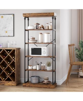 6 Tier Bookshelf Industrial Bookcase Wood Storage Open Rack Shelf Metal Frame Rustic Tall Standing Bookshelves