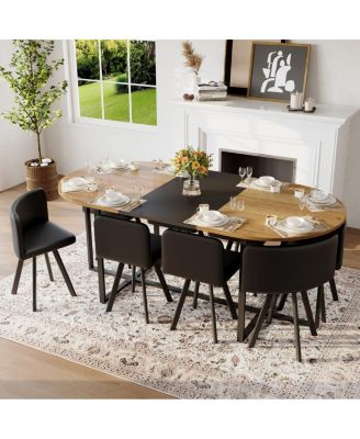 9 Piece Oval Dining Table Set with 8 PU Leather Chairs