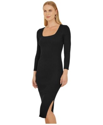 Women's Side Split Fitted Knit Midi Dress
