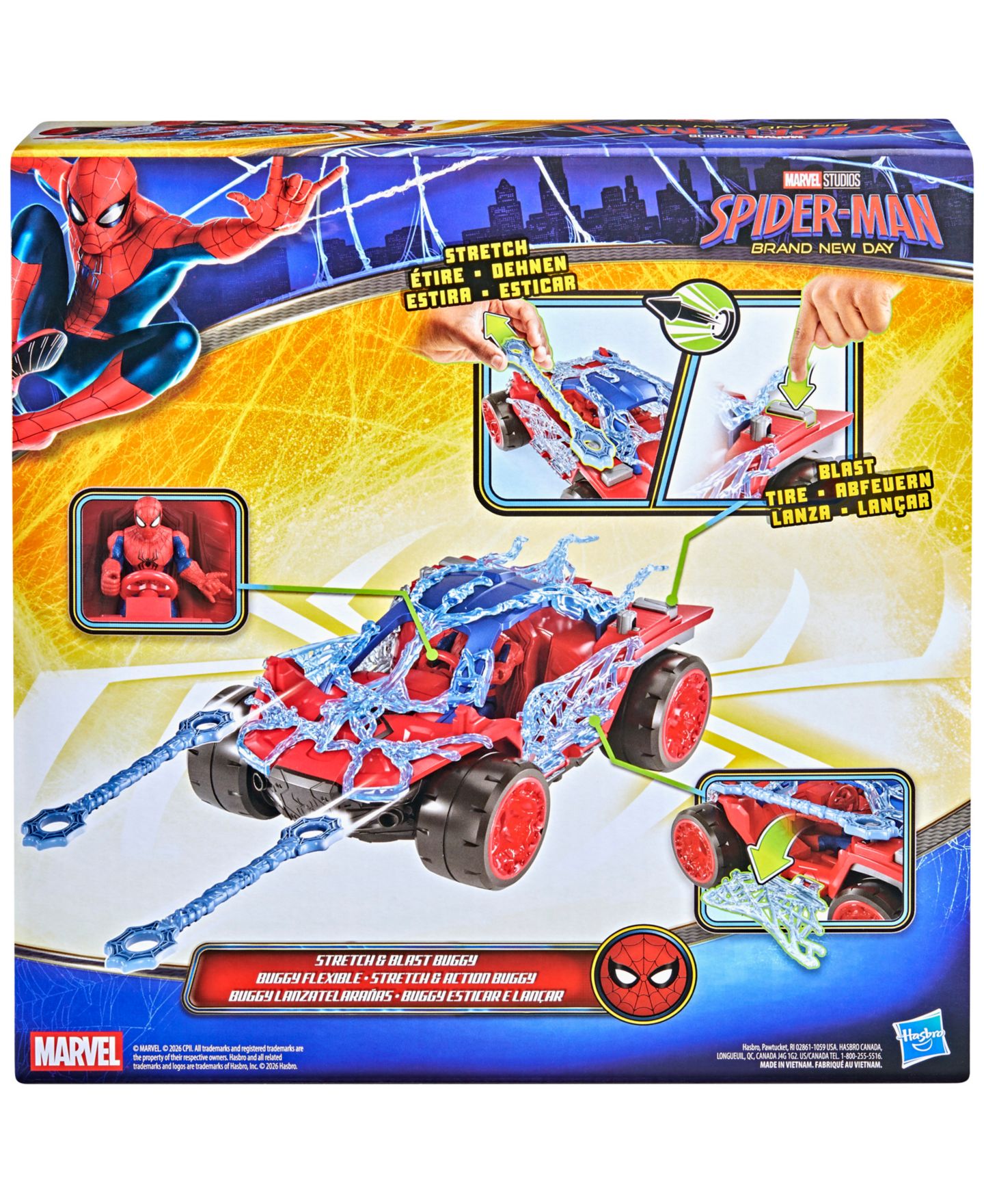 Детские фигурки Marvel Spider-Man 4.5" Stretch and Blast Action Figure and Vehicle Set, Ages 4+ — фото 7