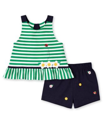 Big Girl Knit Short Set With Softballs, Flowers, Ladybug