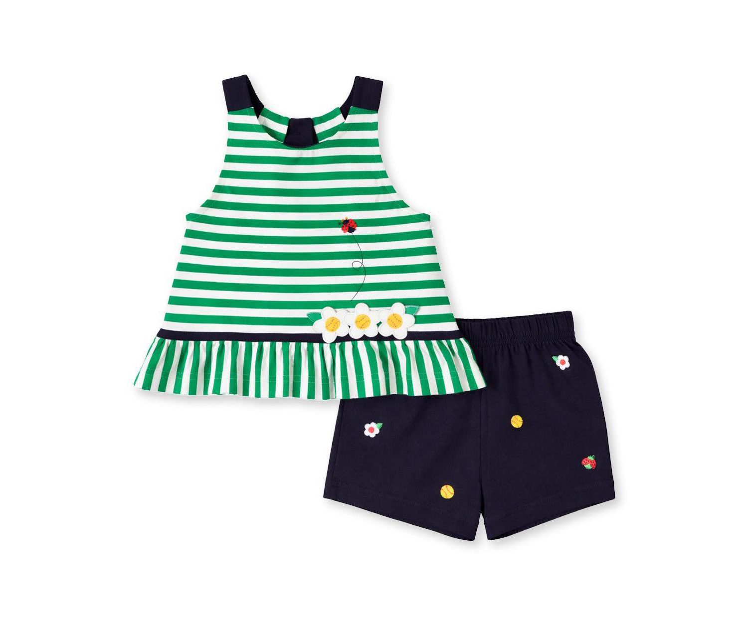 Big Girl Knit Short Set With Softballs, Flowers, Ladybug