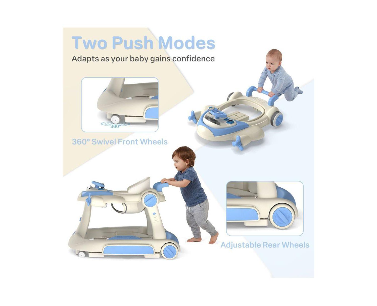 Convertible Baby Activity Walker with Adjustable Height, Foldable Design and Interactive Play Features