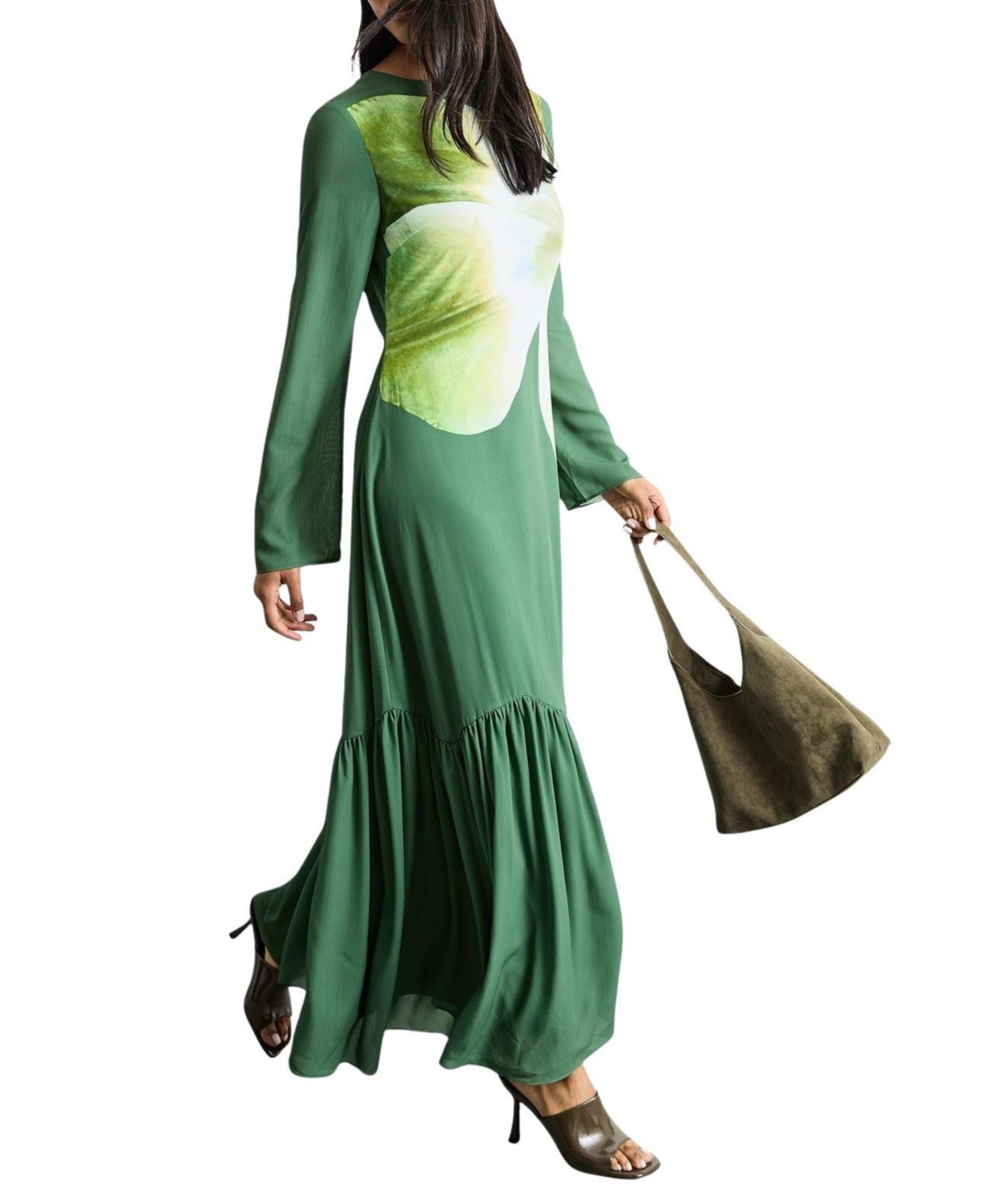 Warehouse Women's Chiffon Placement Print Midaxi Dress
