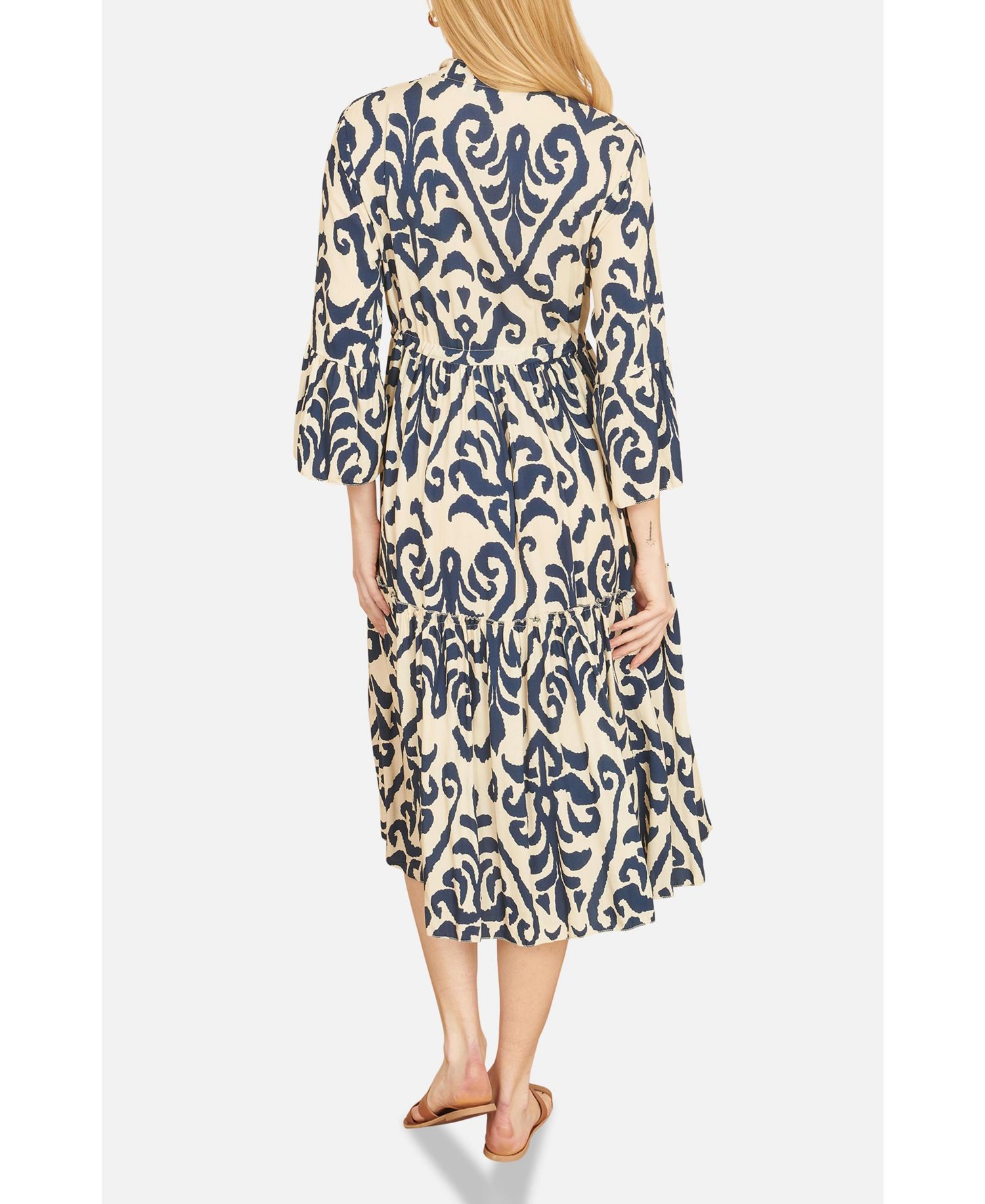 Women's 3/4 Sleeve Block Print Kaftan Dress