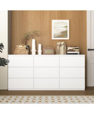 Modern 9 Large Storage Drawers Dresser, with Deep Drawers, Large Floor Wood Dressers, for Bedroom,Living Room,Entryway, Hallway