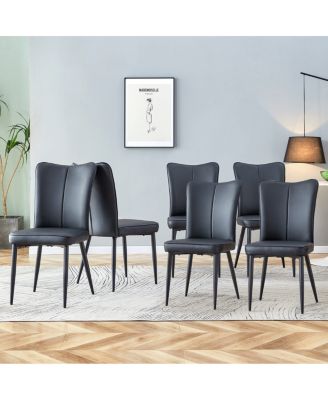 Modern PU Chair Set - 6 Pieces, smooth line backrest