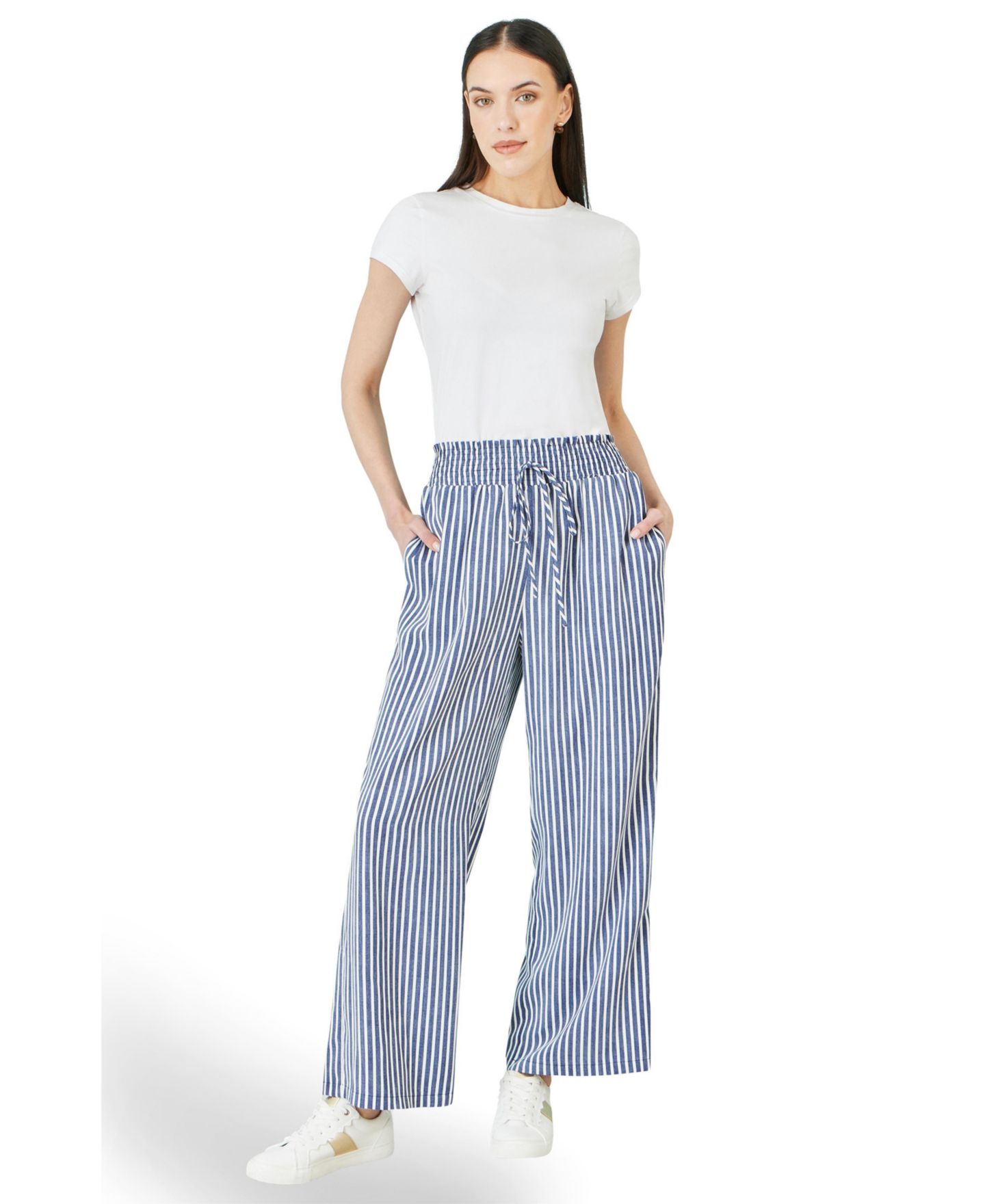 Женские брюки Yumi Stripe Relaxed, цвет: Синий — фото 2