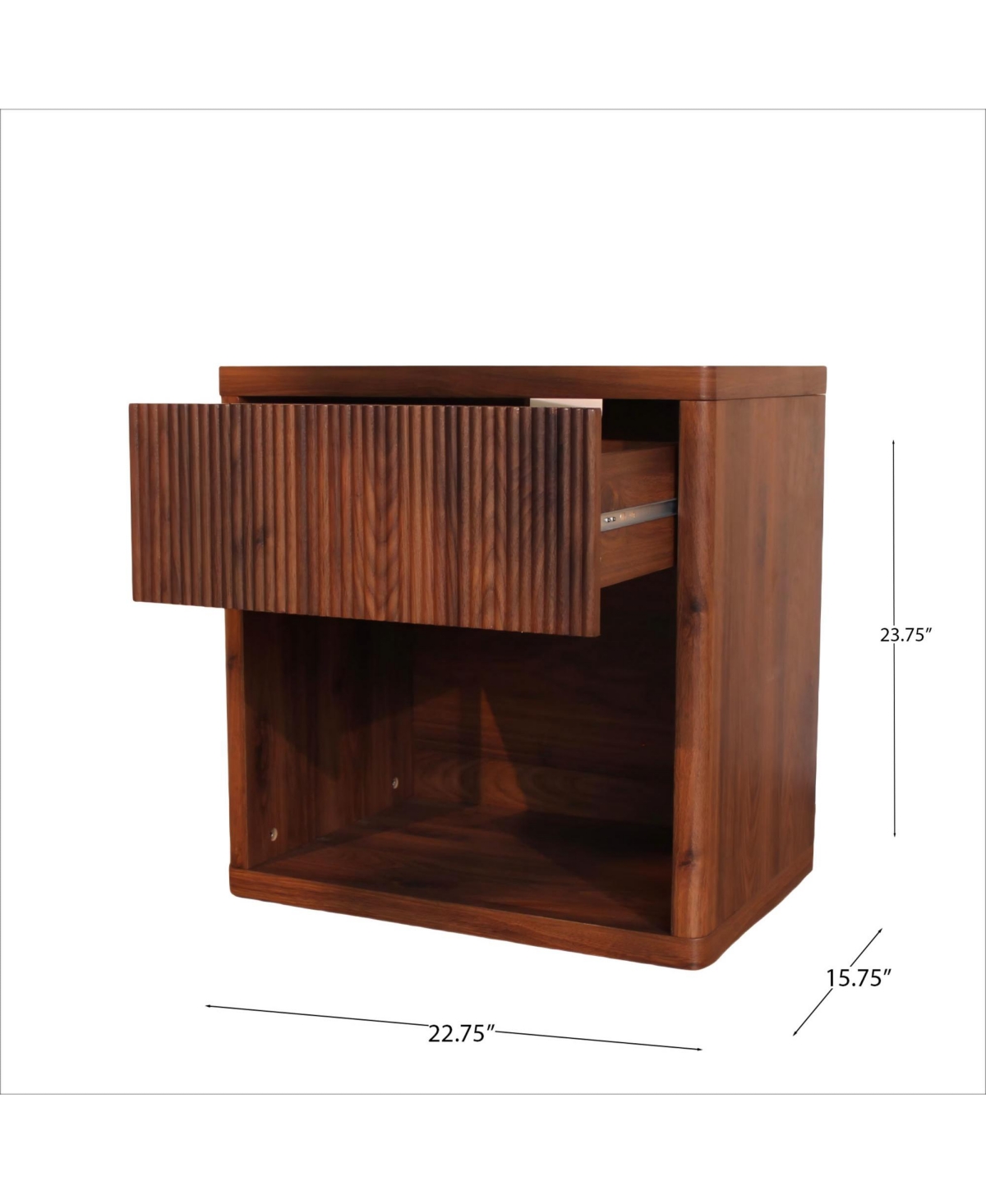 Rainsken Fluted Nightstand with Drawer Storage, Mid Century Bedside Table with Open Compartment, Wood End Table for Bedroom