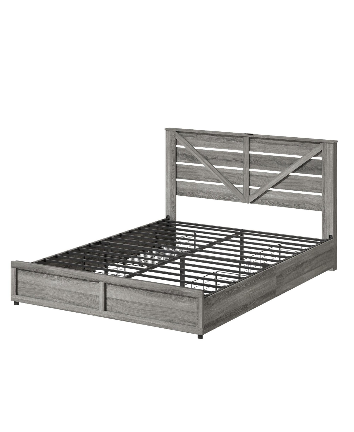 Lucky One Queen-size Storage Bed Frame with Storage Headboard 4 Storage Drawers on Bed Body ,Led