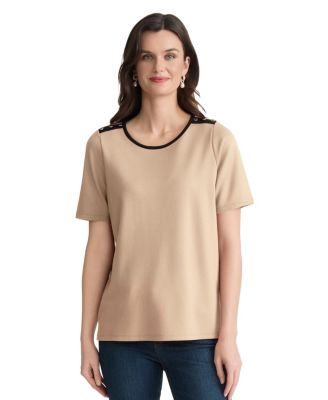 Women's Color-Block Button Shoulder T-Shirt