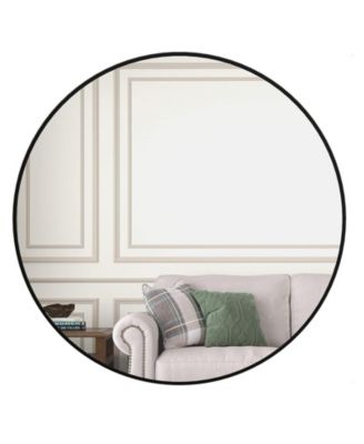 36 Inch Round Bathroom Mirror Metal Framed Wall Mounted Mirror Modern Minimalist Decorative Mirror for Bathroom Bedroom