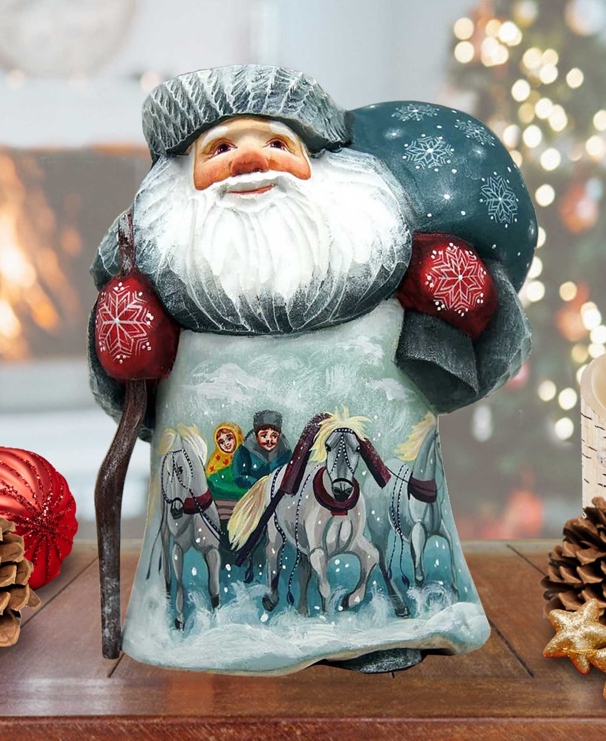 G.DeBrekht Woodcarved Hand Painted Dr Zhivago Santa Figurine