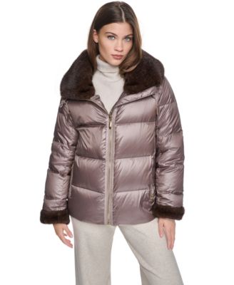 Women's Short Faux Fur Cuffs and Collar Puffer