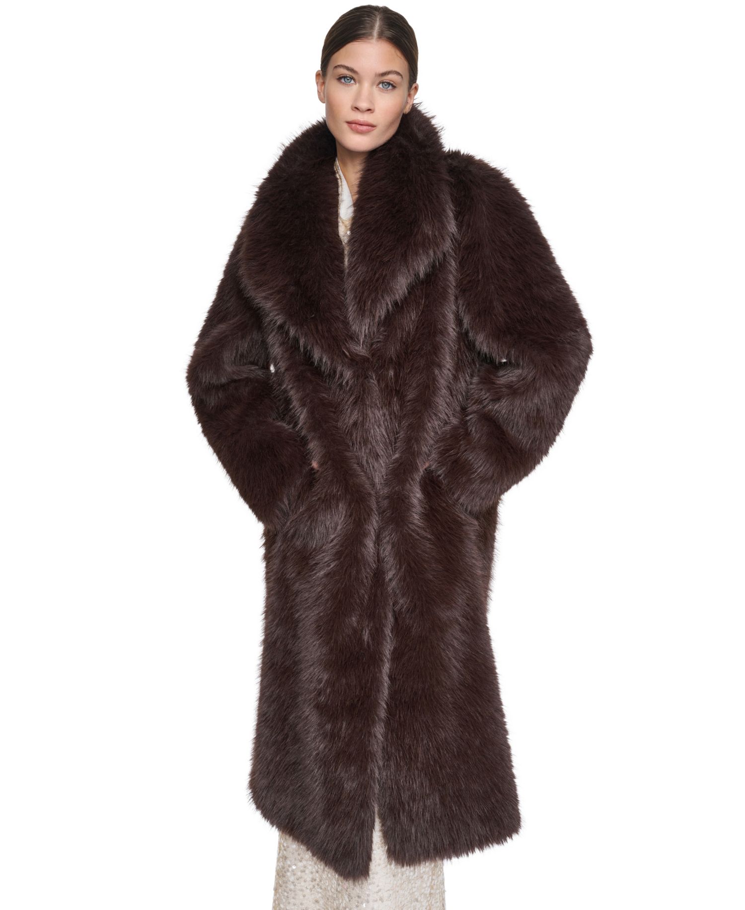 Women's Collared Faux Fur Coat