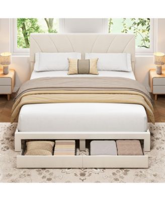 Velvet Bed Frame with 2 Storage Drawers ? Adjustable Headboard, Platform Bed with Wooden Slats, No Box Spring Needed, Easy Assembly