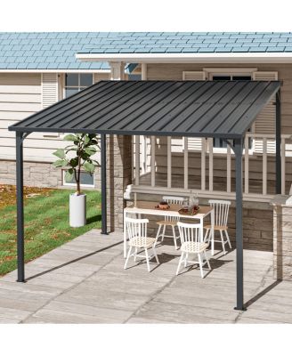 8 x 10 Metal Wall-Mounted Pergola with Waterproof Inclined Roof
