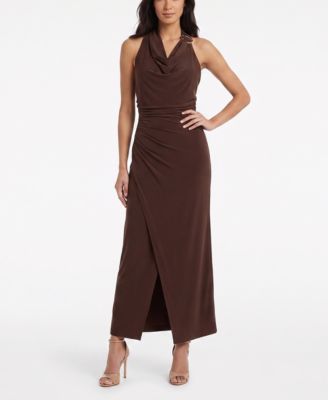 Women's Ruched Sleeveless Cowl Neck Dress
