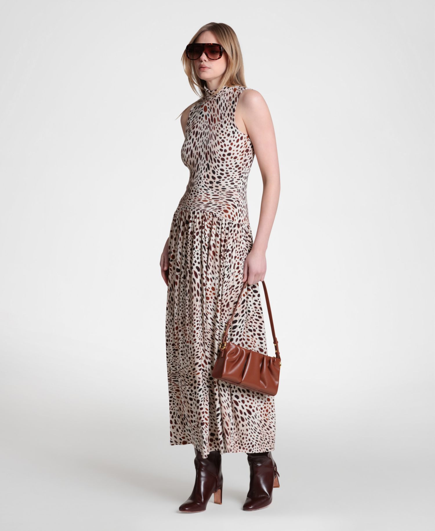 Women's Sleeveless Mock-Neck Maxi Dress