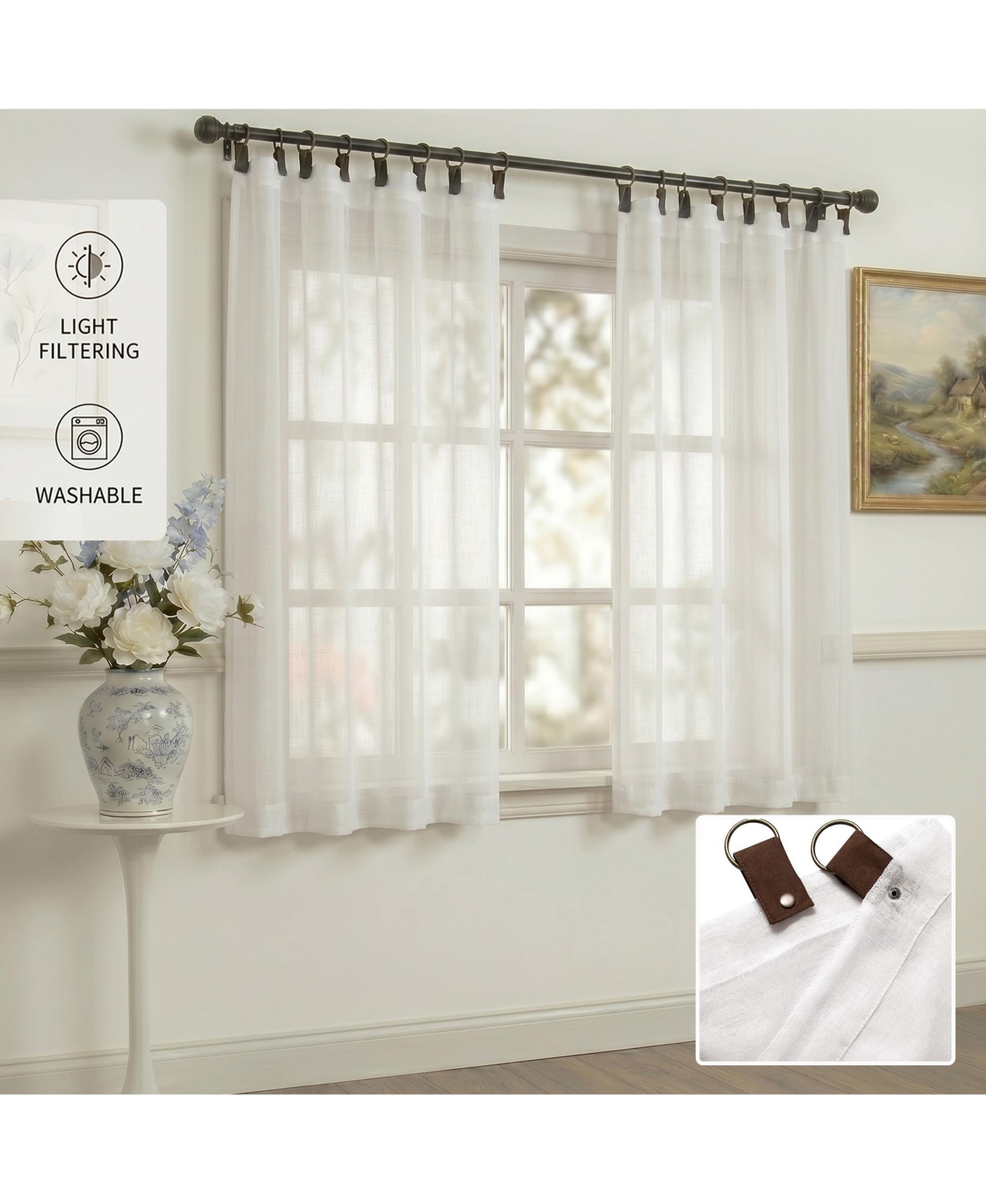 Shadisfy Sheer Voile Curtains with Solid Linen Texture