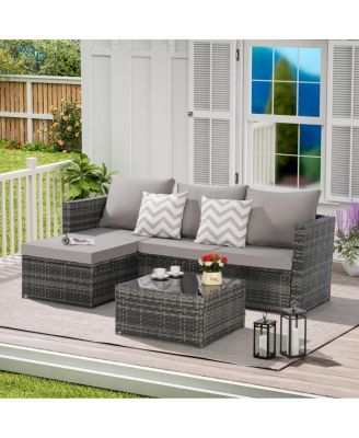 2 Piece L Shaped Wicker Outdoor Patio Conversation Sofa Set with Cushions