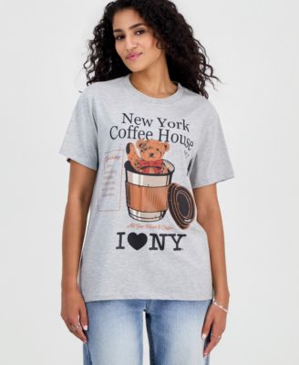 Juniors' Bear Coffee Graphic-Print T-Shirt