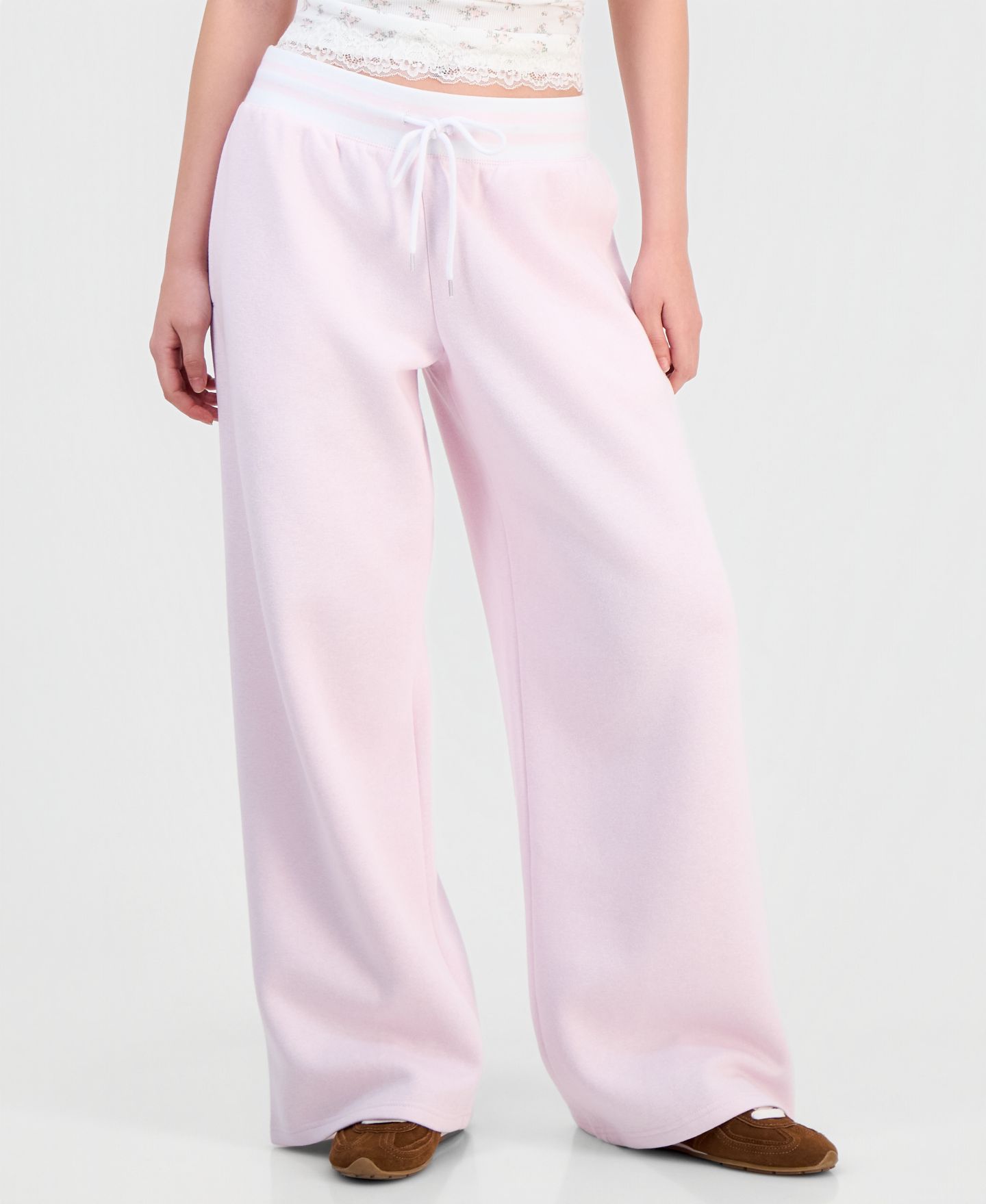 Женские брюки Madden Girl Juniors' Wide Fleece Contrast-Waist Sweatpants, цвет: Ballet Slipper — фото 5