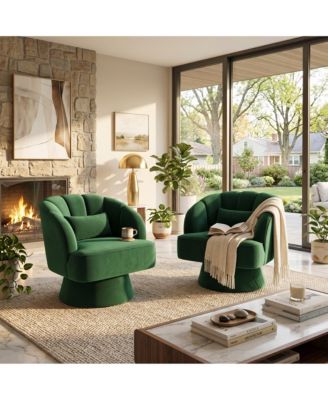 2Piece Ultra-Plush Swivel Accent Chair 360degree Barrel Chair with Cloud-Like Padding