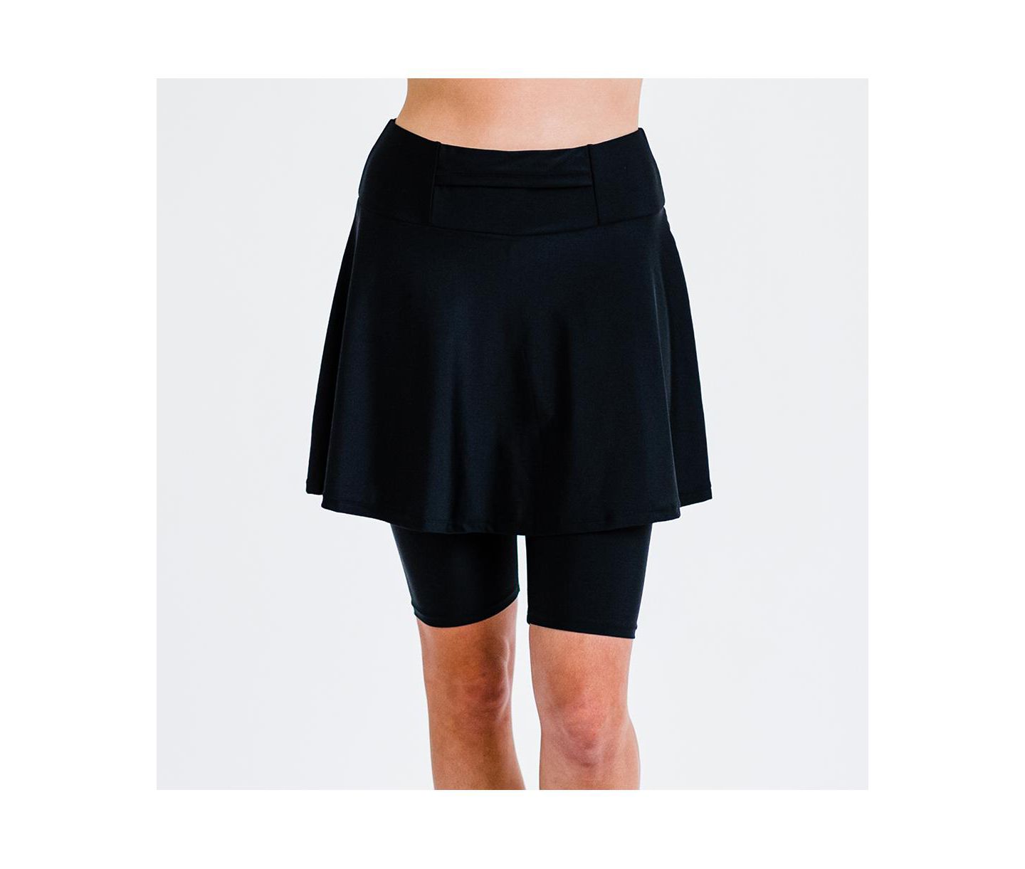 Женская юбка Calypsa Flared Mid-Thigh Swim Skirt With Bike Shorts, цвет: Чёрный — фото 1