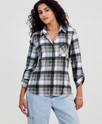 Juniors' Plaid Knit Shirt   