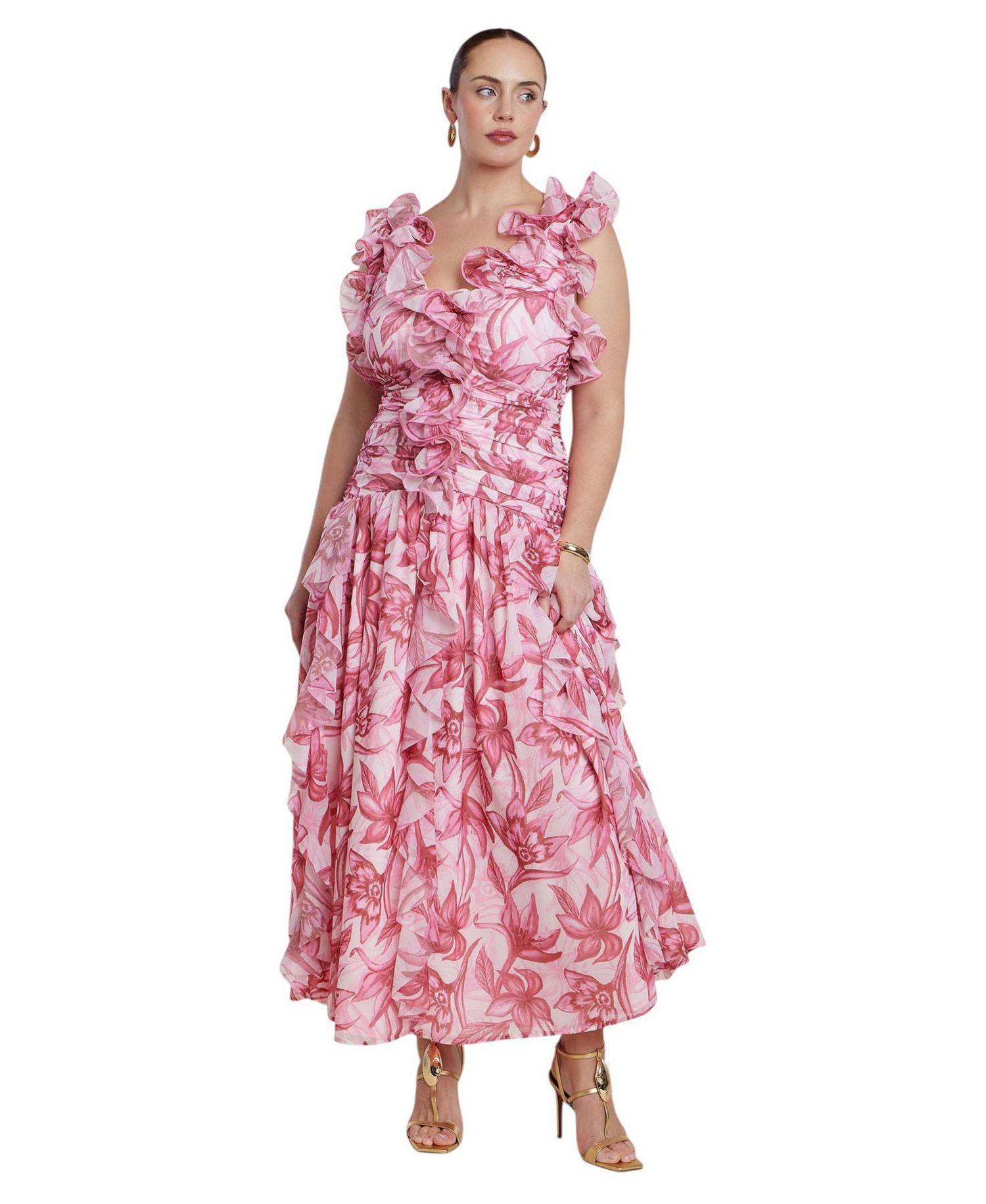 Women's Plus Size Ruffle Detail Maxi Dress
